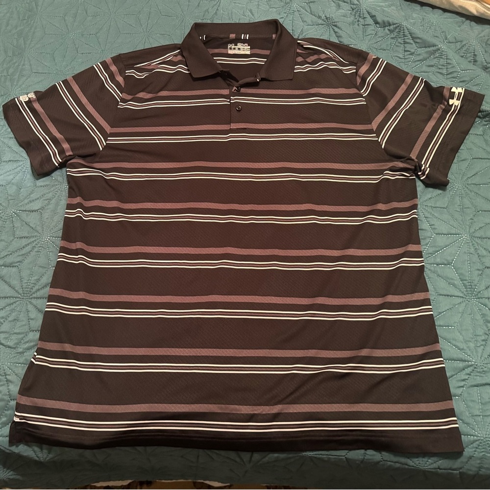 Under Armour Men's Black Striped Polo Golf Athletic Shirt - loose fit - XXL